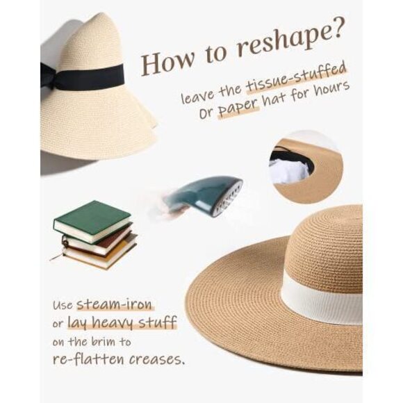 WOMENS SUN STRAW HAT WIDE BRIM UPF 80 SUMMER HAT FOLDABLE PACKABLE FLOPPY BEACH